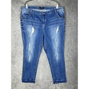Ellos Distressed Straight Leg Jeans Women Size 20 Stretch Blue Denim‎